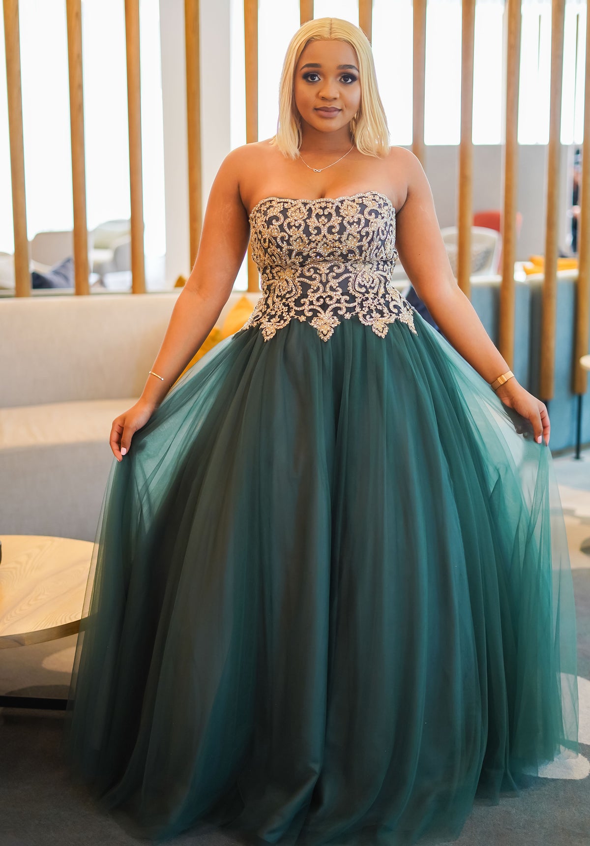 Emerald Gold Tulle Ballgown