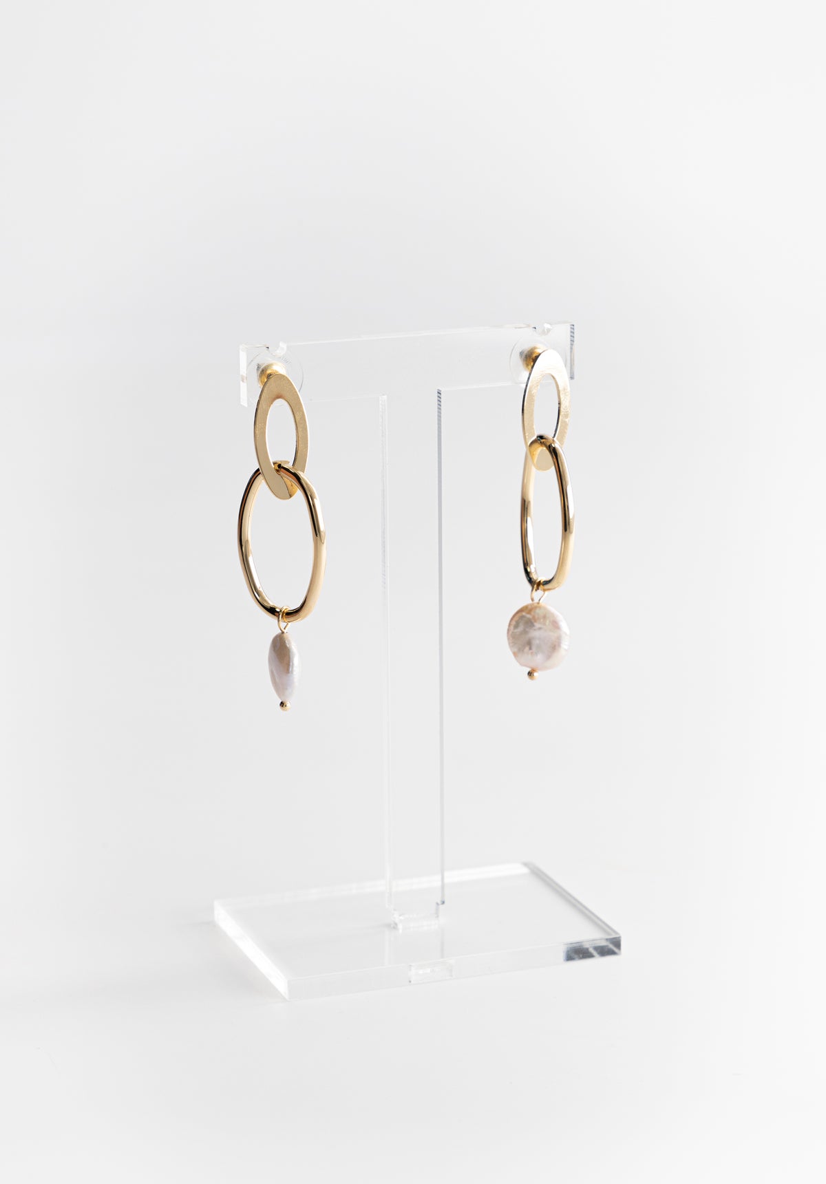 Gold Pearl Oval Drop Earrings