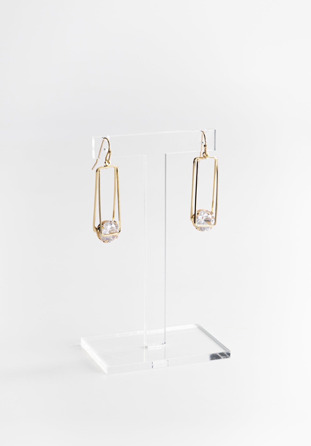 Gold Square Drop Stone Earrings