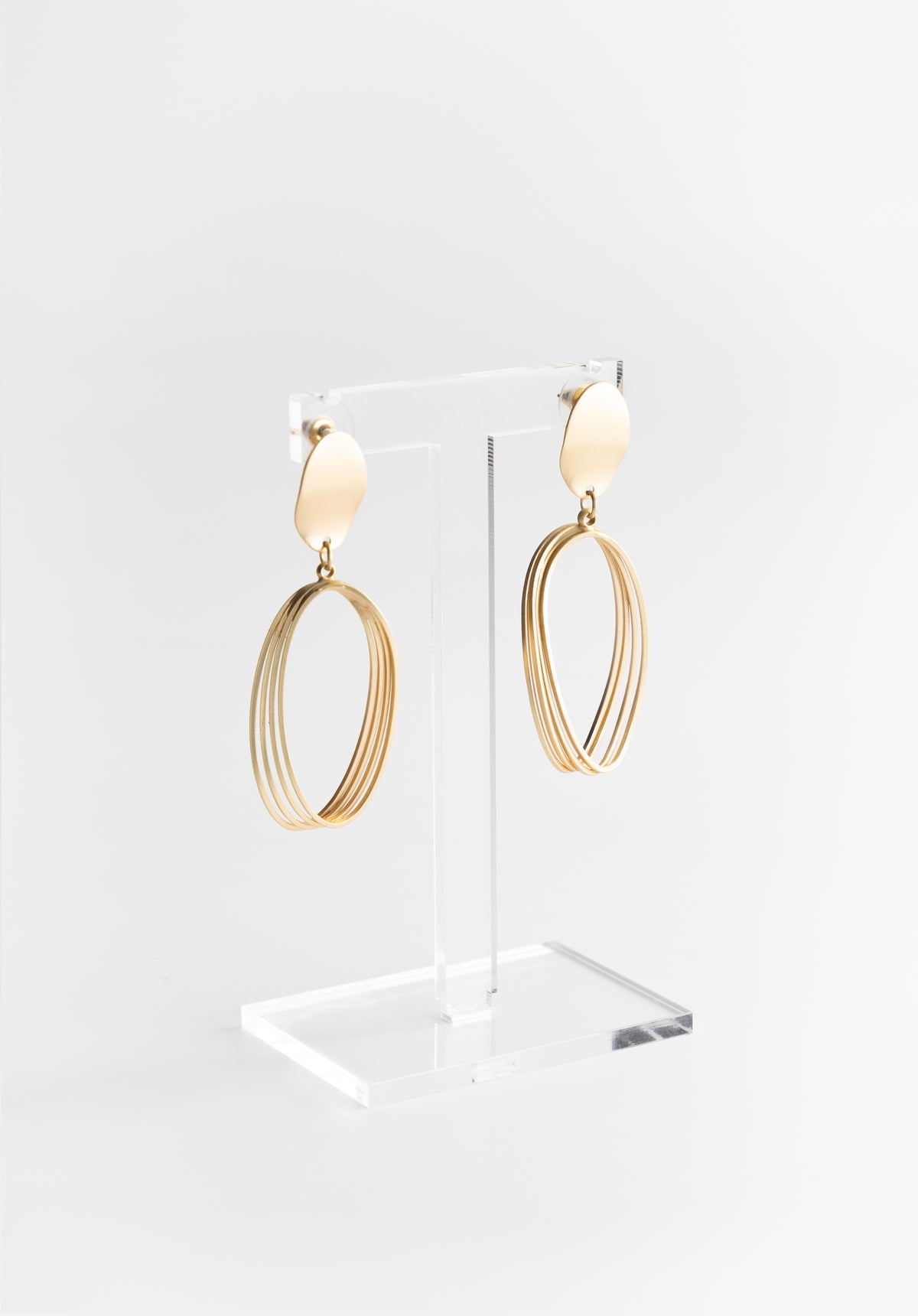 Gold Three Circle Drop Earrings