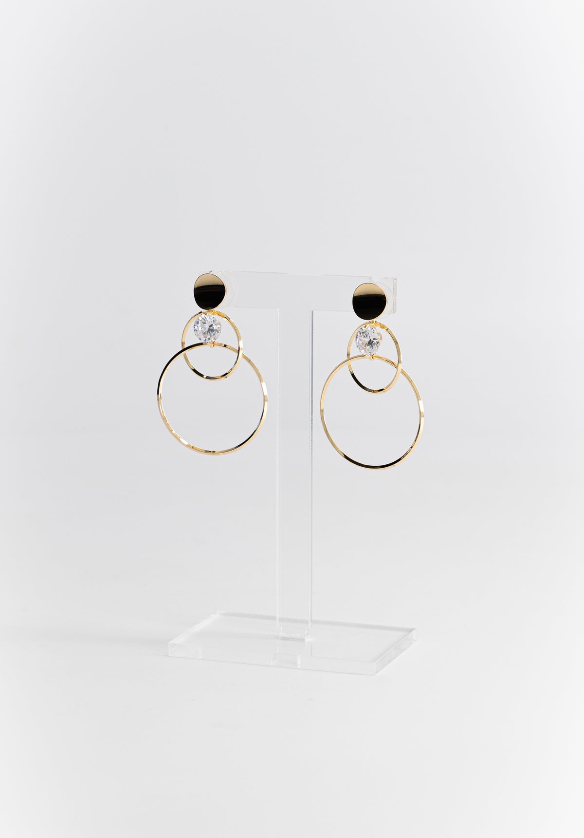 Gold Two Circle Stone Earrings
