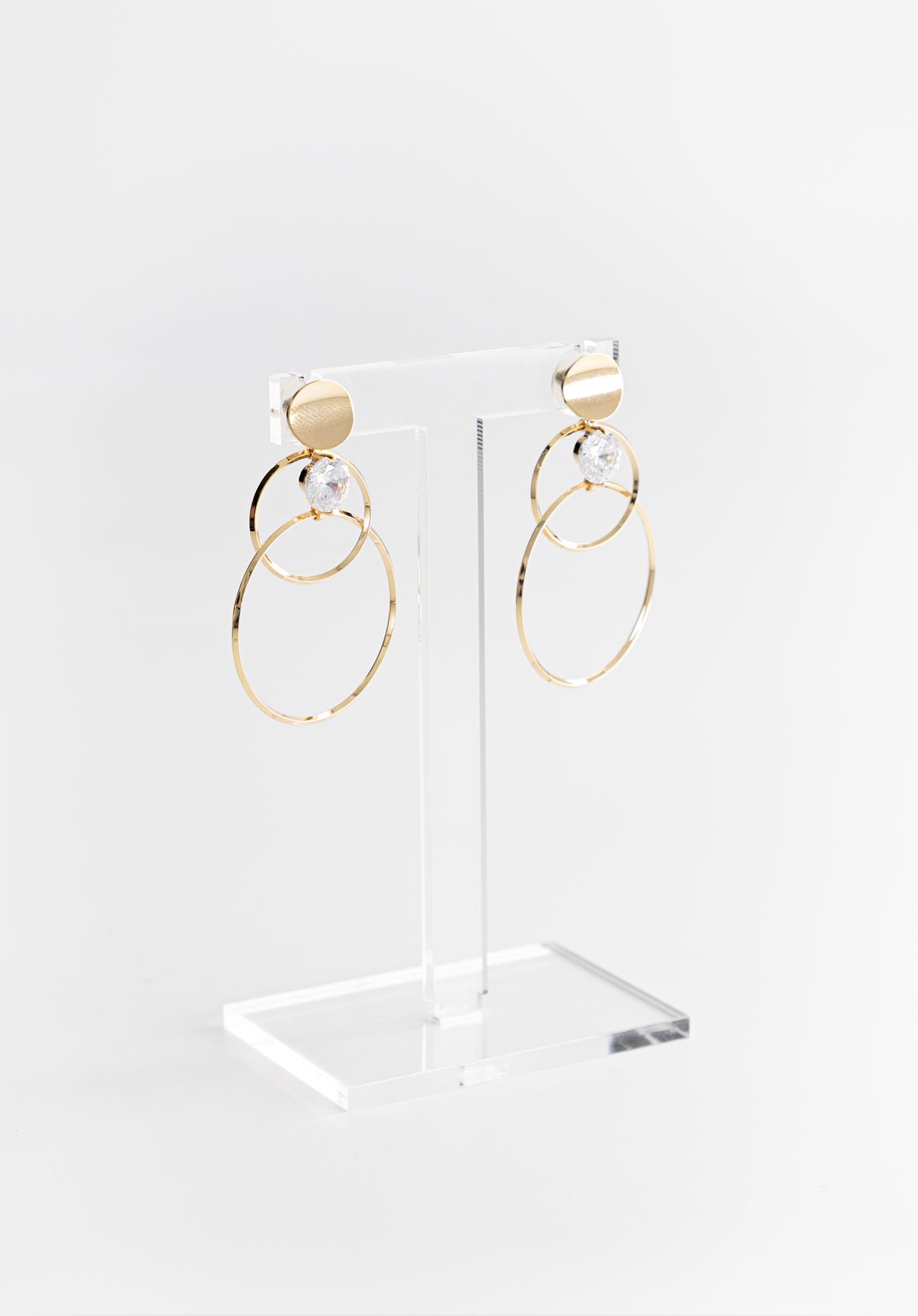 Gold Two Circle Stone Earrings