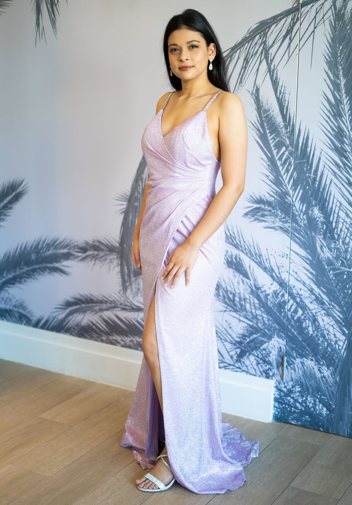 Lilac Glitter Full-Length Evening Dress