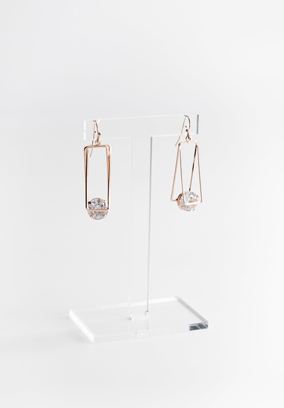 Rose Gold Square Drop Stone Earrings
