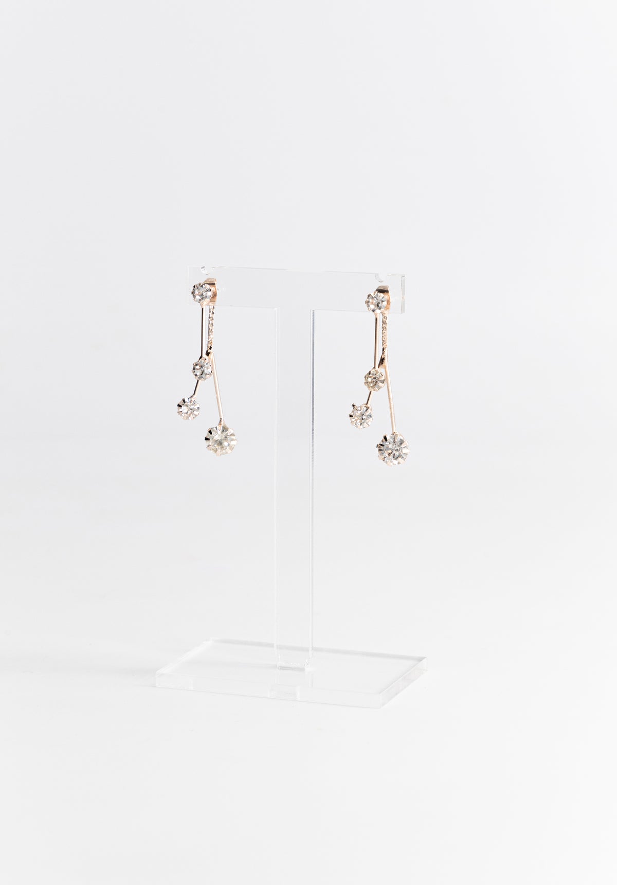 Rose Gold Three Tier Stone Earrings