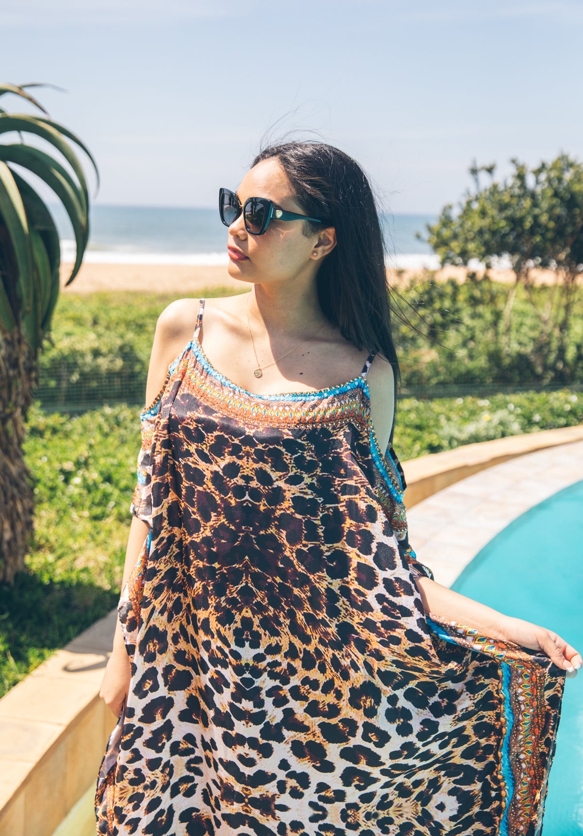 Silk Cold-Shoulder Maxi Dress - Leopard Print
