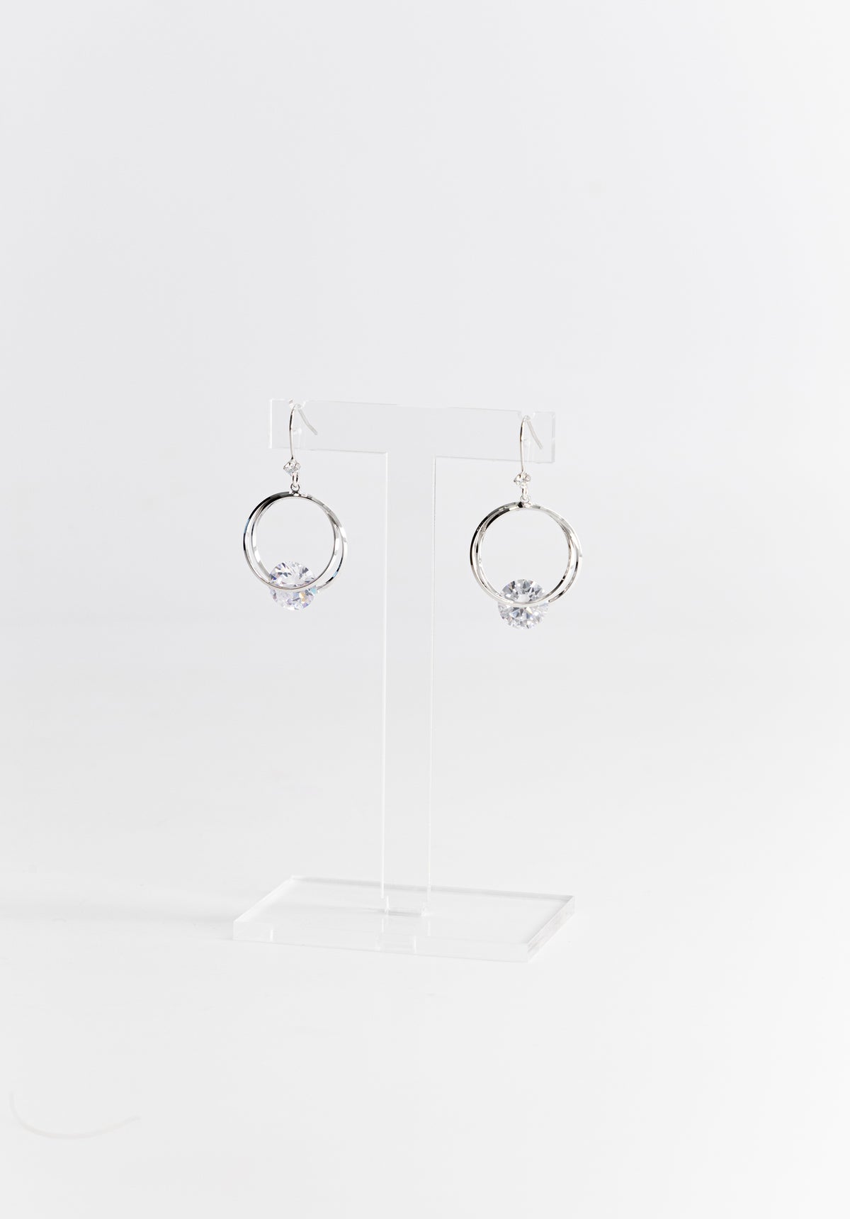 Silver Round Stone Earrings