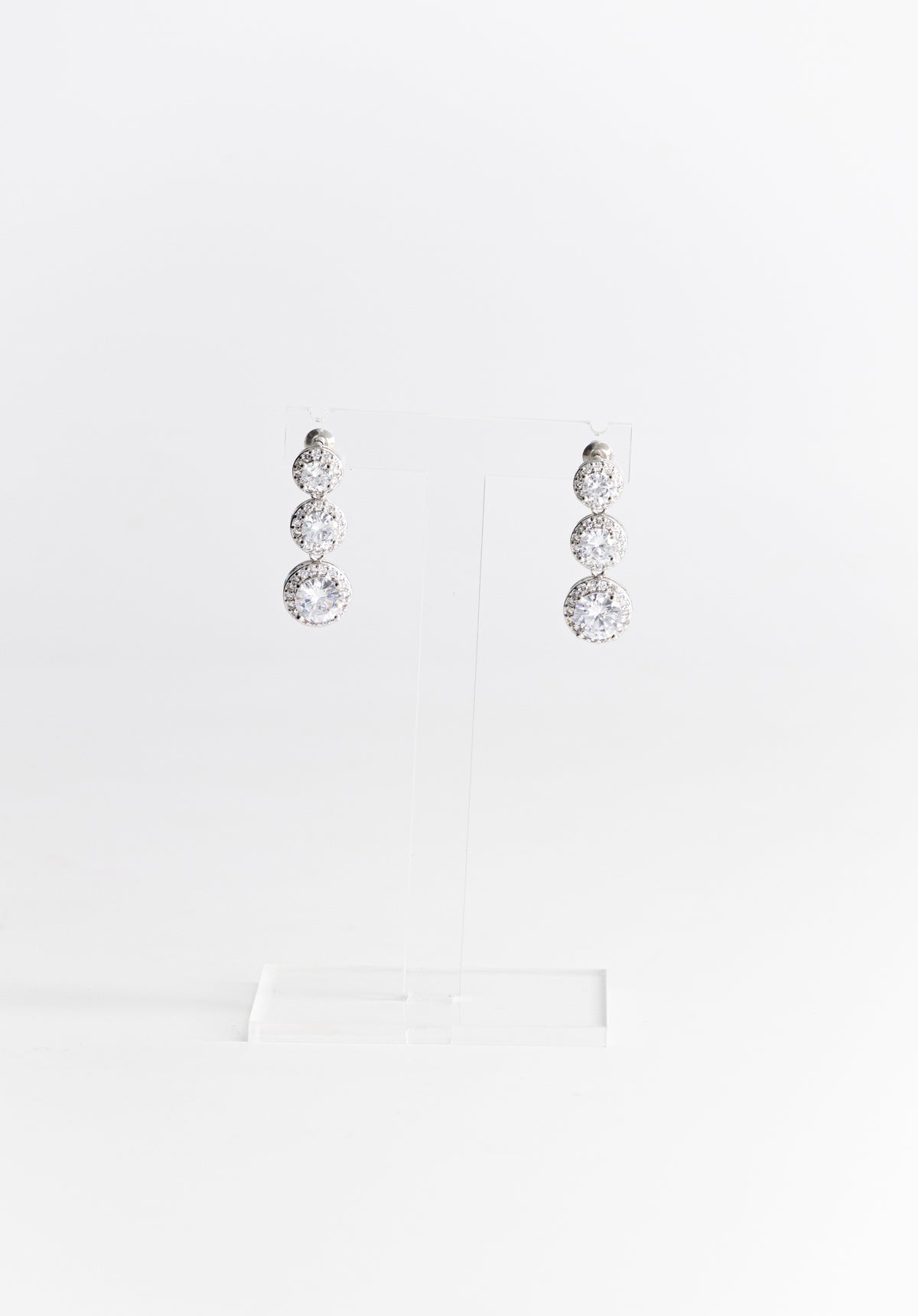Silver Three Stone Drop Earrings